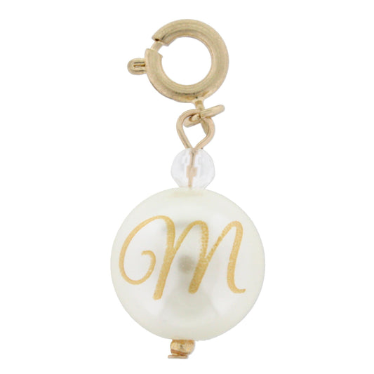 Faceted Pearl M Initial Charm
