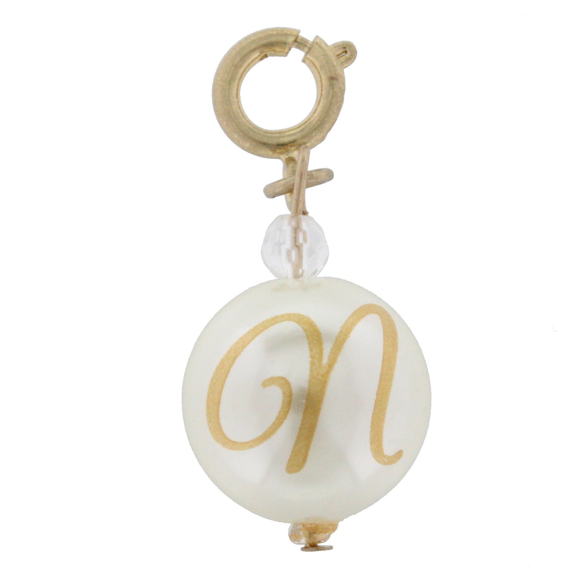 Faceted Pearl N Initial Charm