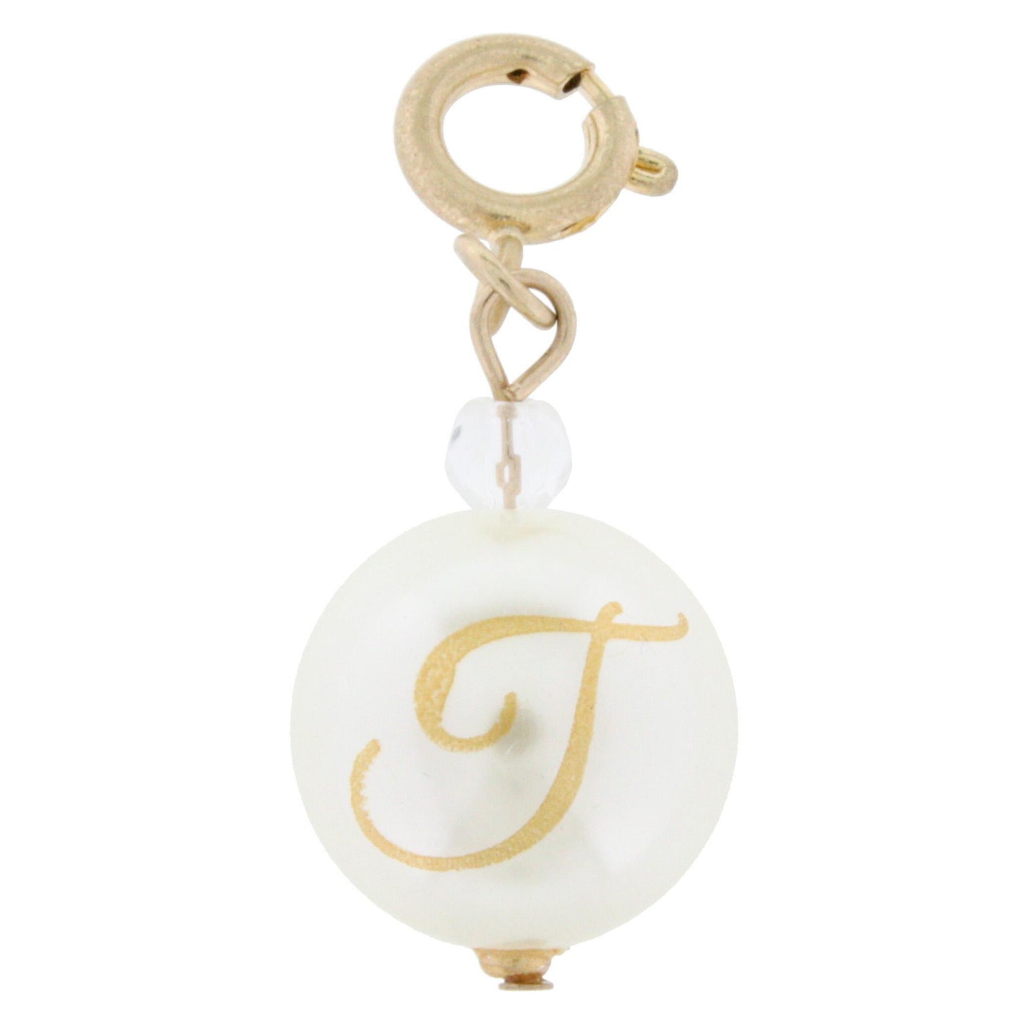 Faceted Pearl T Initial Charm