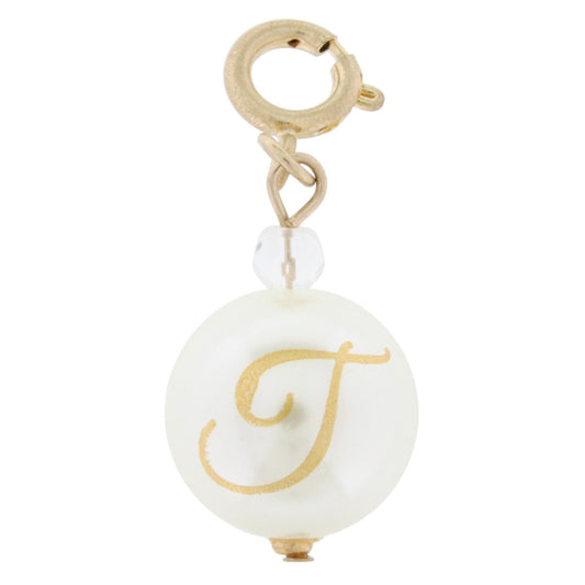 Faceted Pearl T Initial Charm