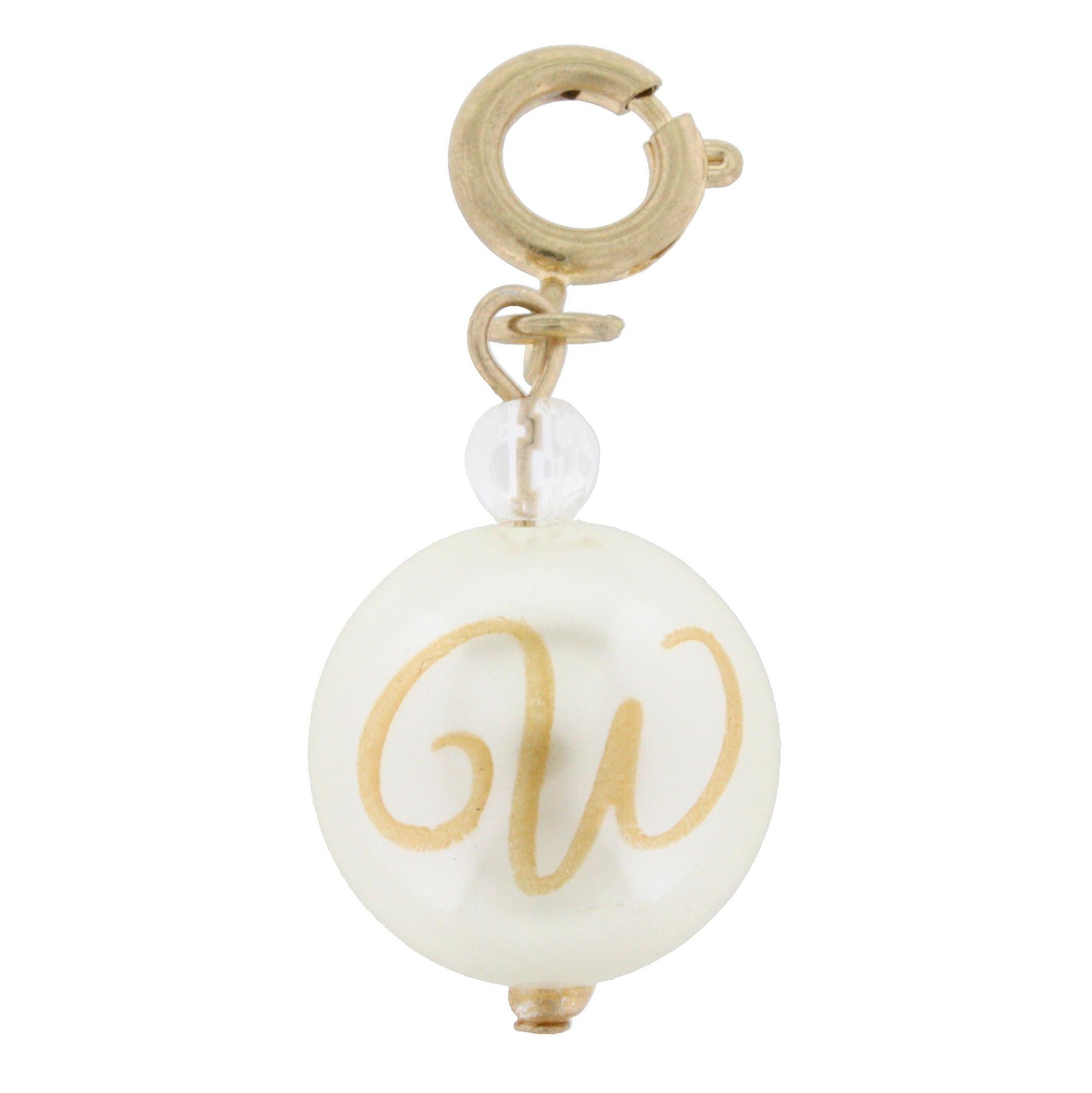 Faceted Pearl W Initial Charm