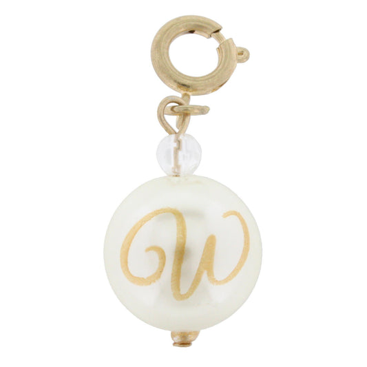 Faceted Pearl W Initial Charm