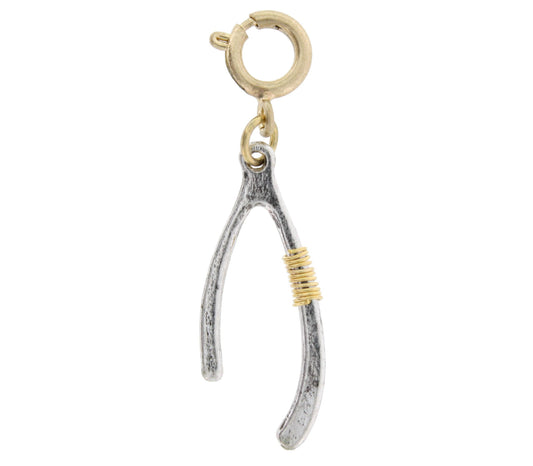 Silver Wishbone with Gold Wire Wrapped Charm