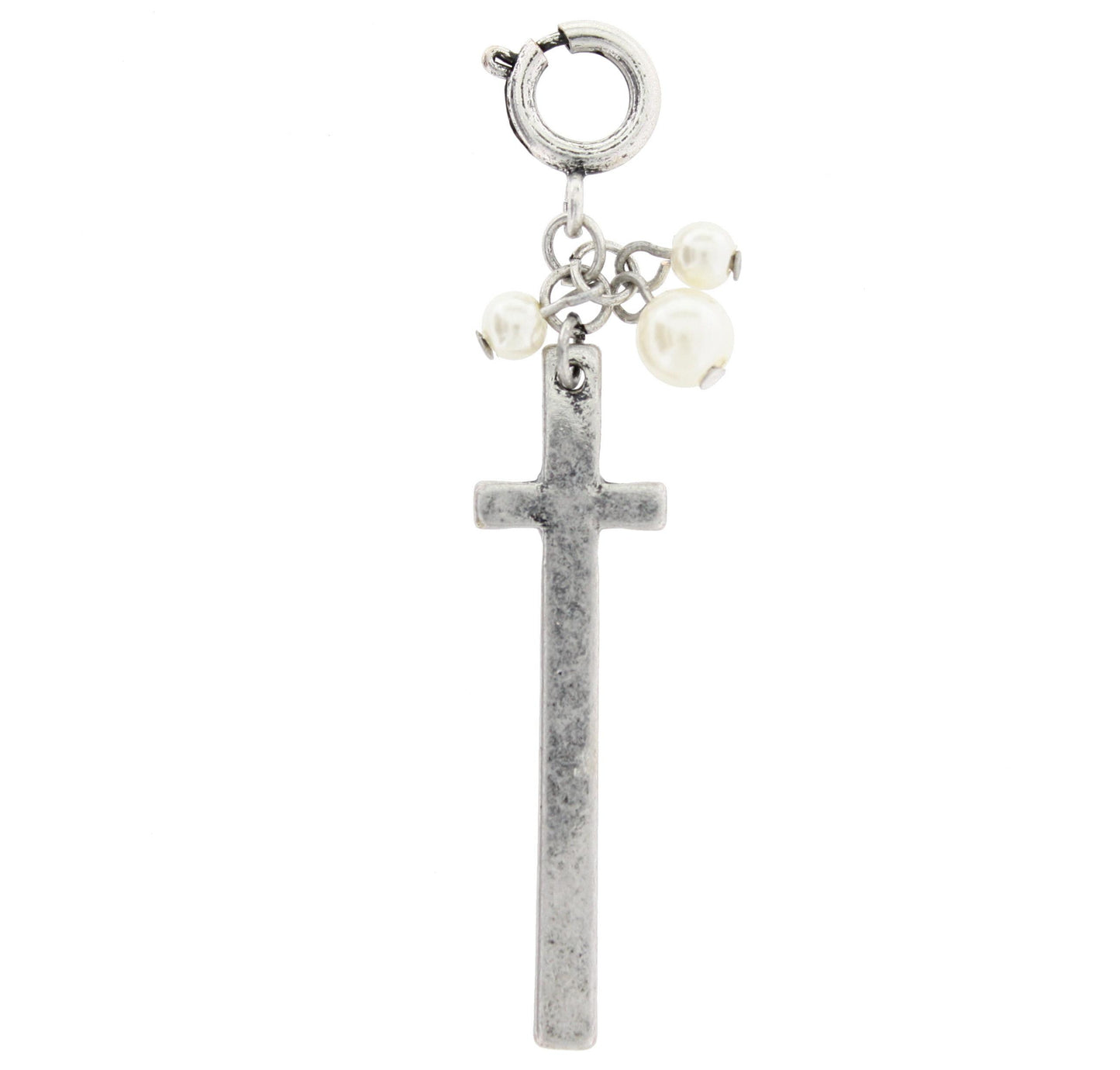 Silver Cross with Pearl Accents Charm