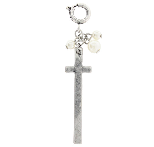 Silver Cross with Pearl Accents Charm