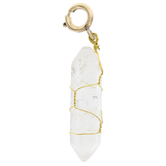 Gold Wire Wrapped Clear Crystal Stone Charm