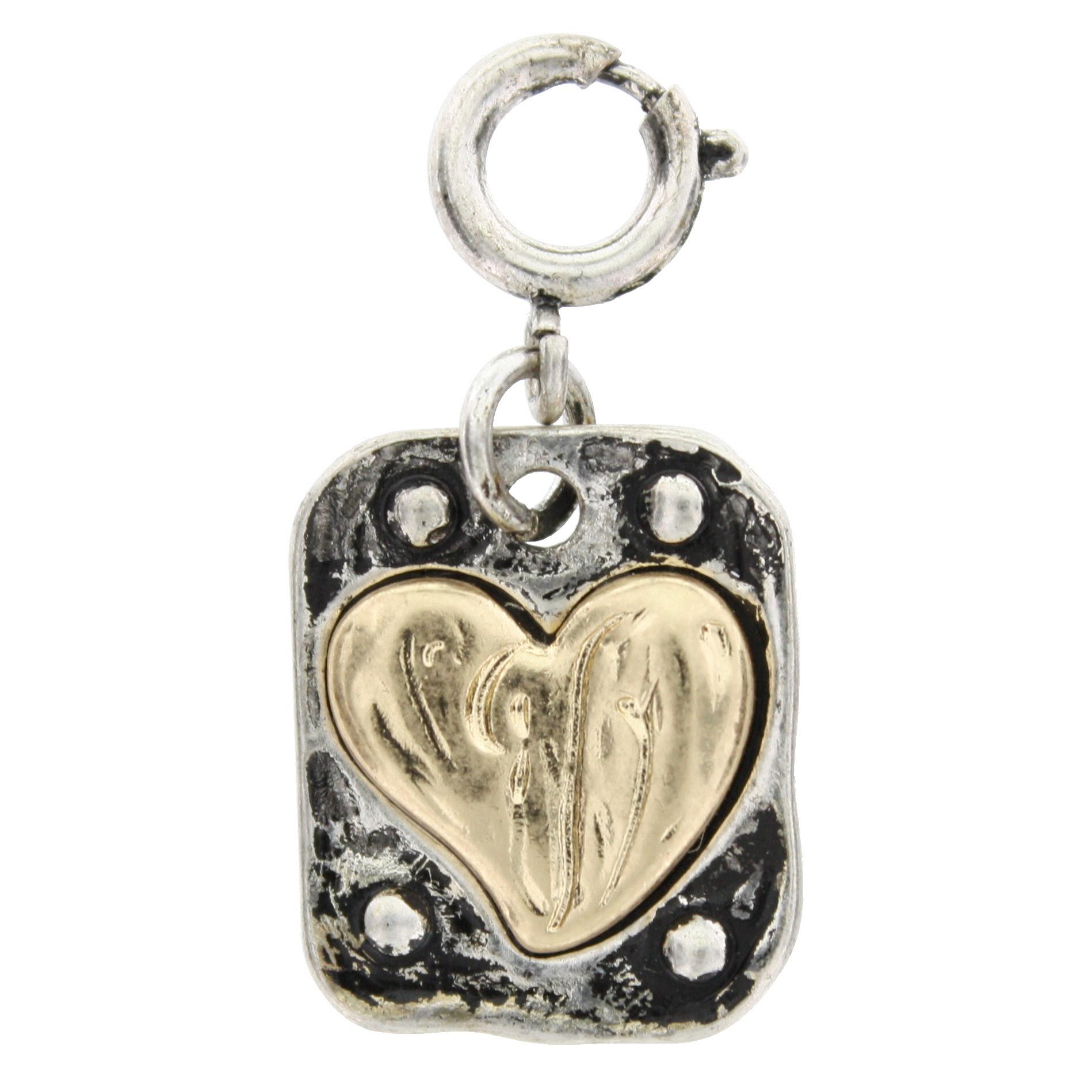 2-Tone Gold Heart On Silver Square Charm