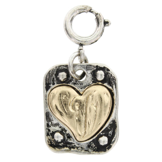 2-Tone Gold Heart On Silver Square Charm