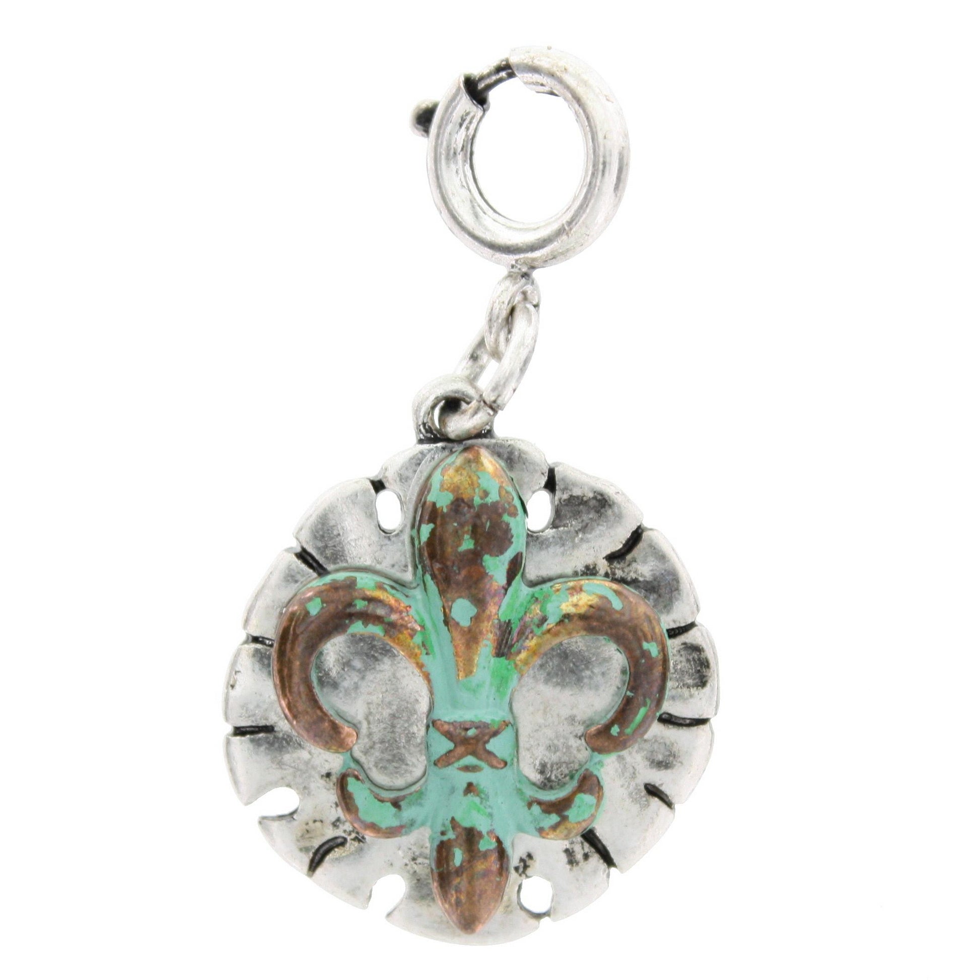 Patina Brushed Fleur De Lis On SIlver Plate Charm