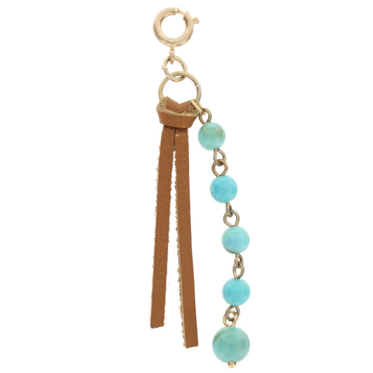 Light Brown Tassel and Turquoise Beaded String Charm