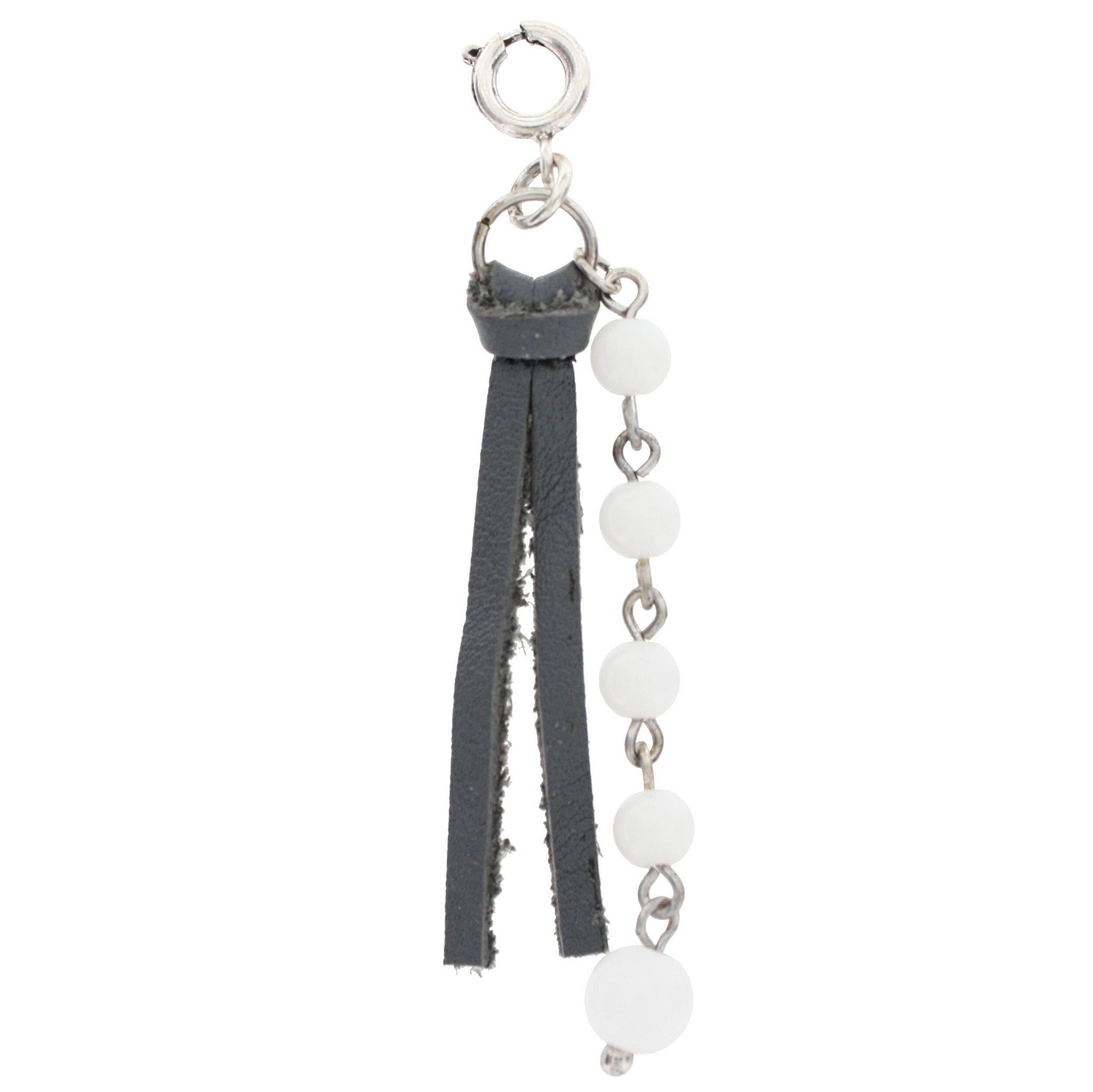 Grey Tassel and White Beaded String Charm