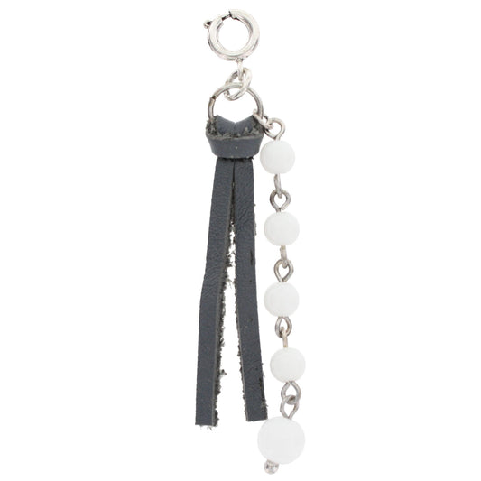 Grey Tassel and White Beaded String Charm