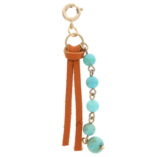 Orange Tassel and Turquoise Beaded String Charm