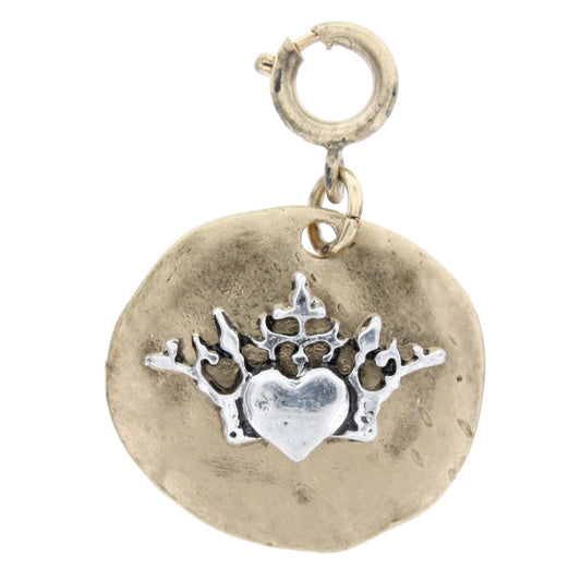 2-Tone Silver Heart on Crown with Gold Plate Charm