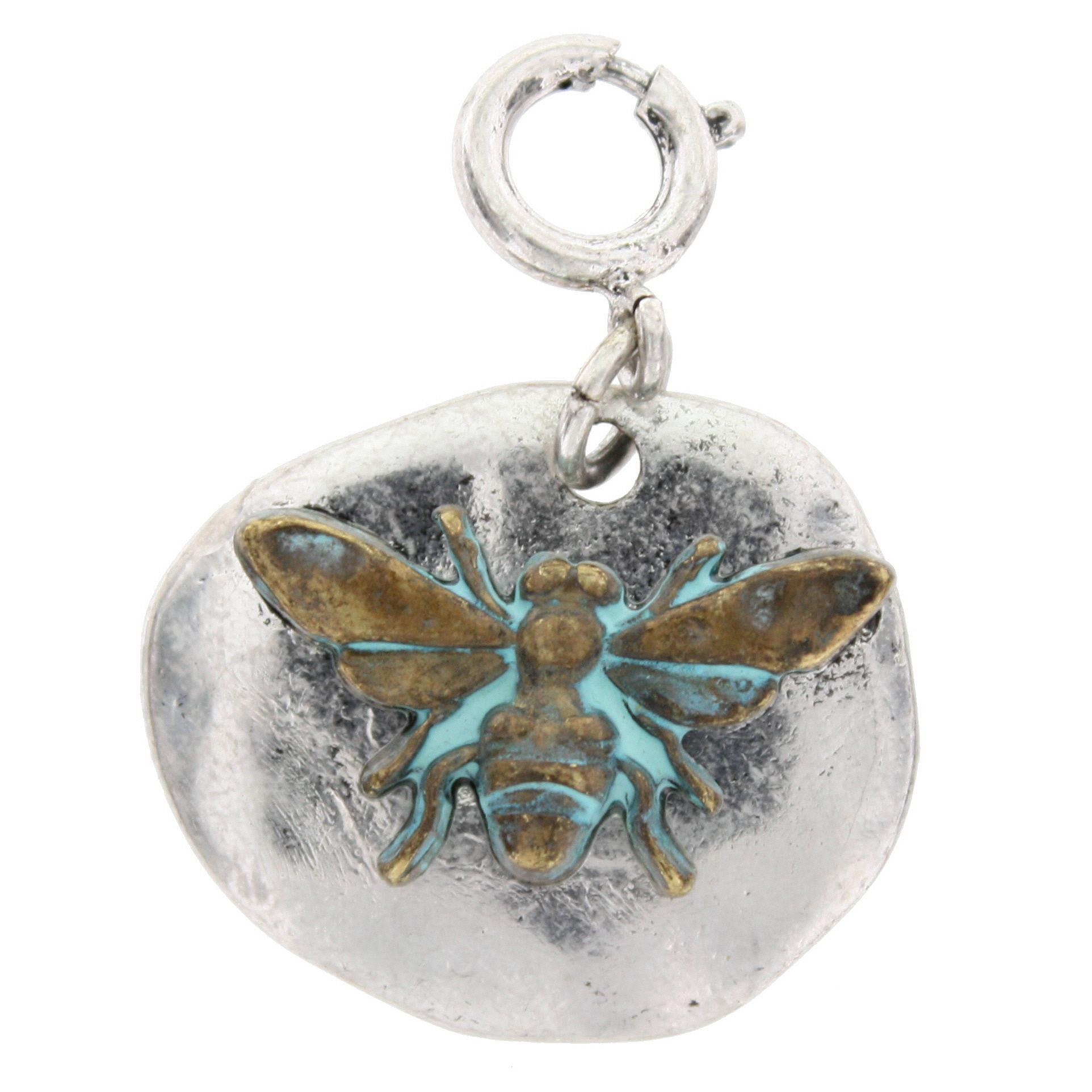 Patina Brushed Bee on Silver Plate Charm