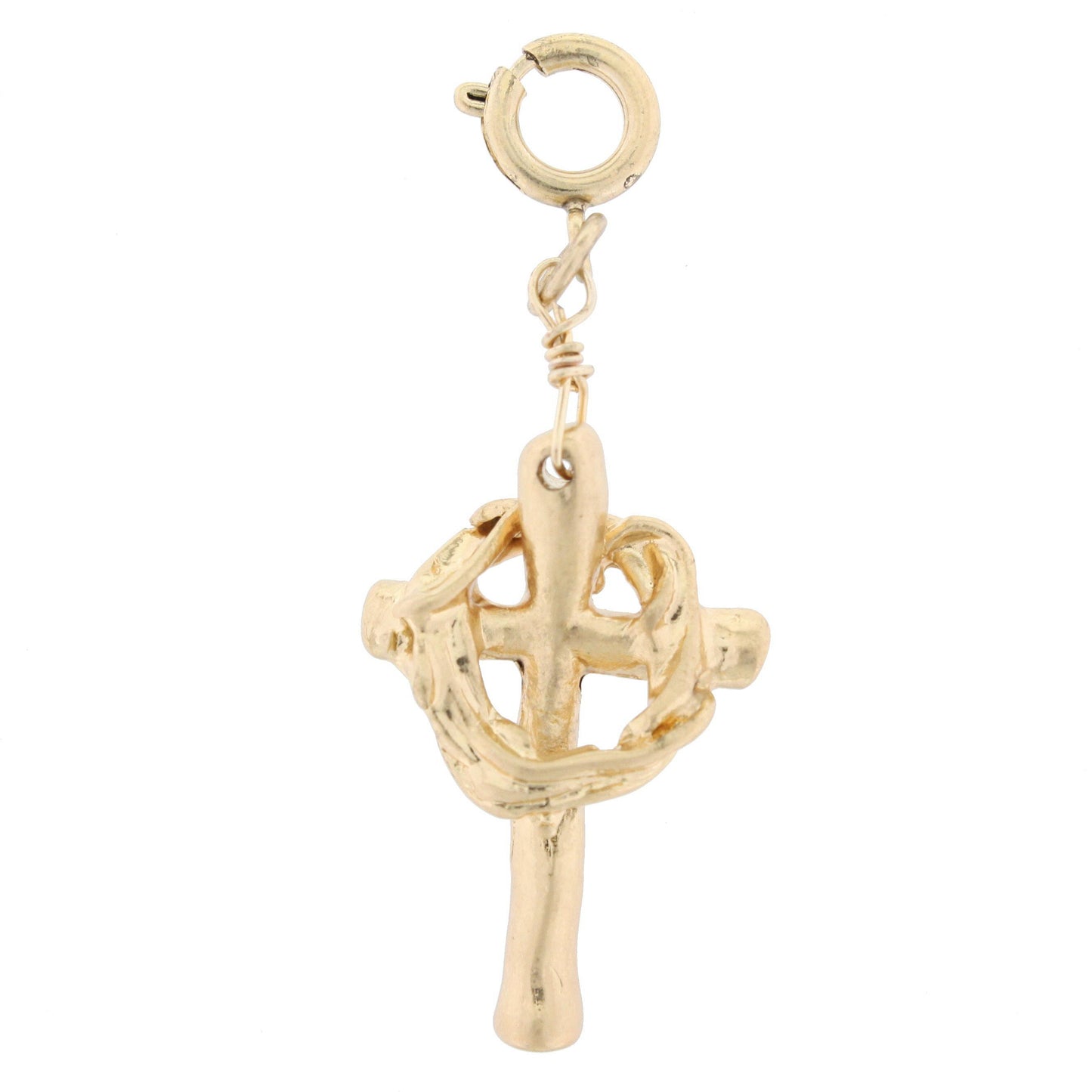 Gold 3D Cross and Crown Of Thorns Charm