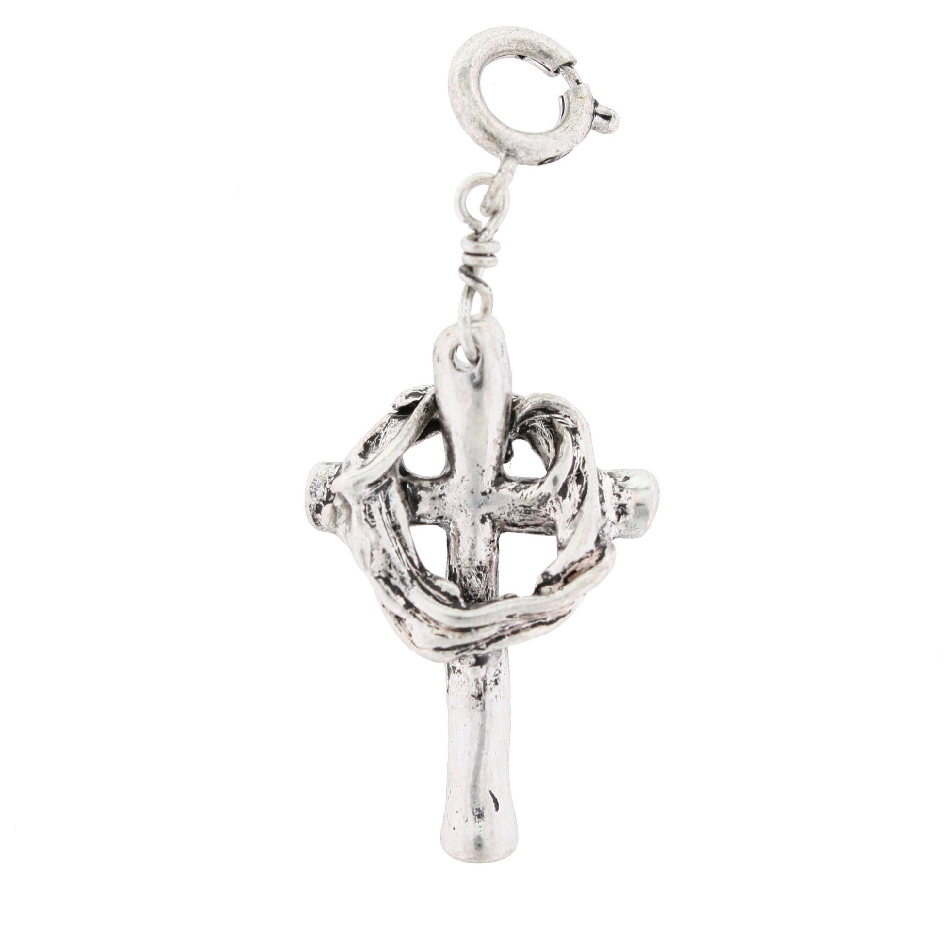 Silver 3D Cross and Crown Of Thorns Charm