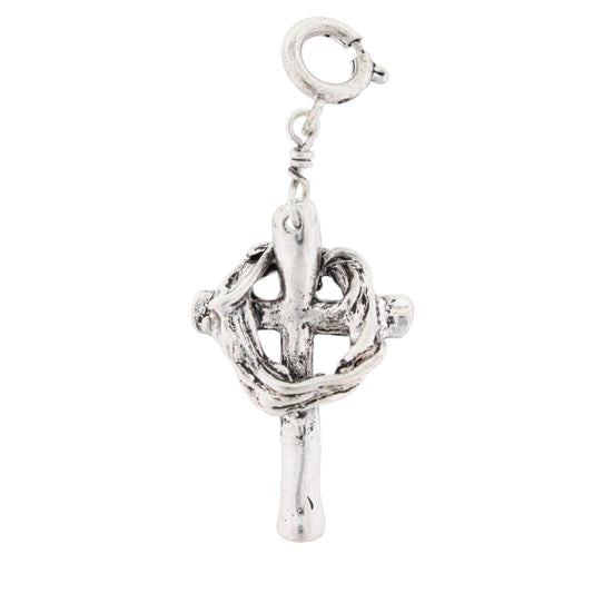Silver 3D Cross and Crown Of Thorns Charm