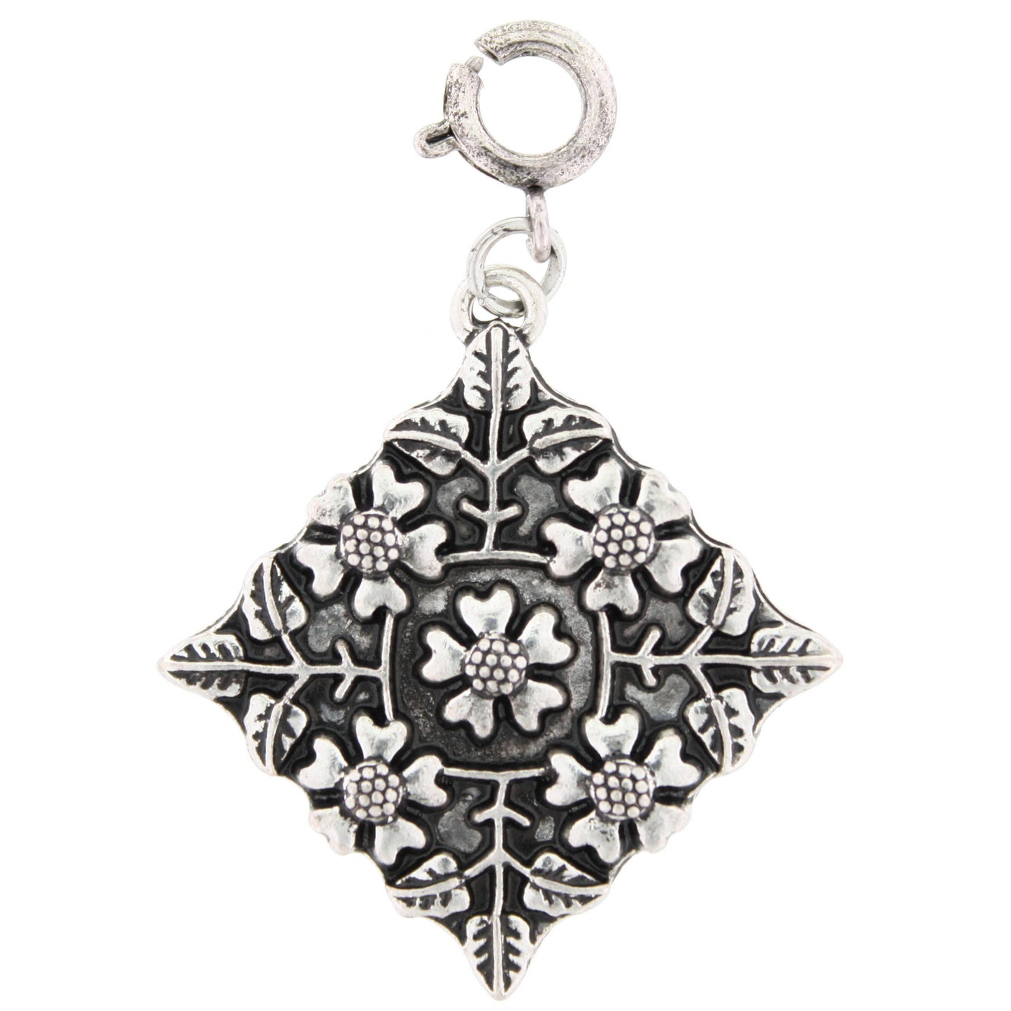 Silver Flower 4-sided Charm
