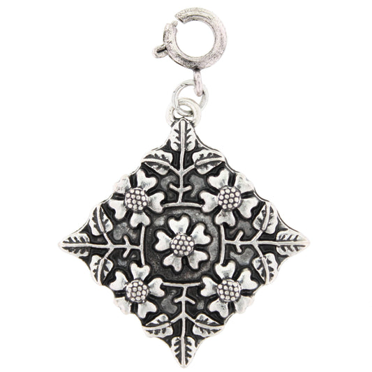 Silver Flower 4-sided Charm