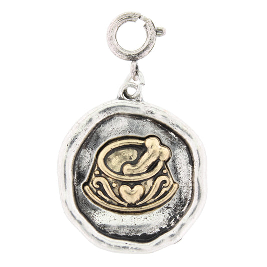 Gold Dog Bowl On Silver Casting Charm