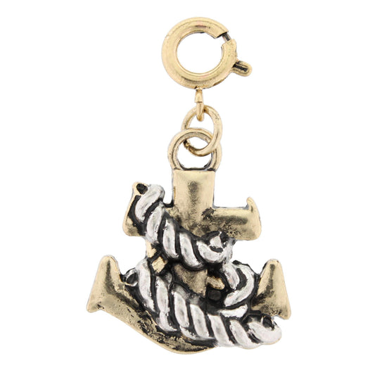 Silver Rope And Gold Anchor Charm