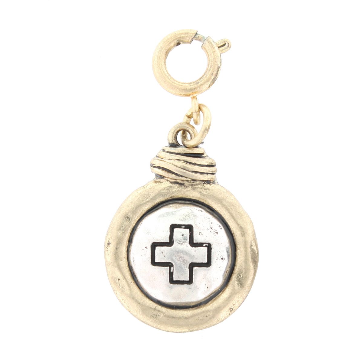 2-Tone Silver Cross On Gold Disk Charm