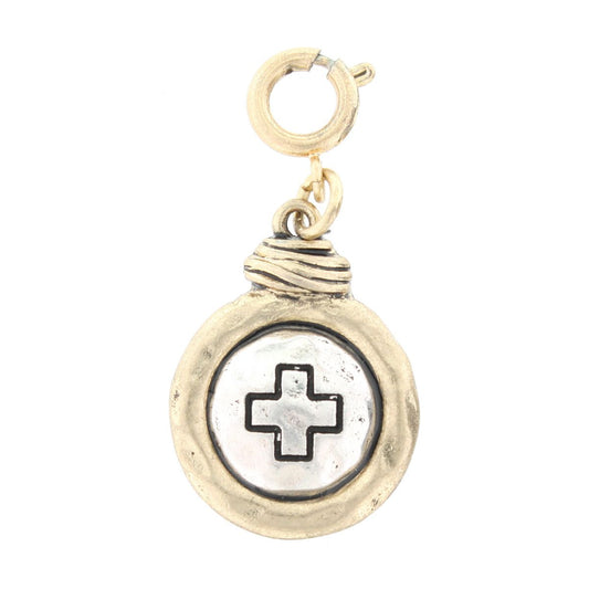 2-Tone Silver Cross On Gold Disk Charm