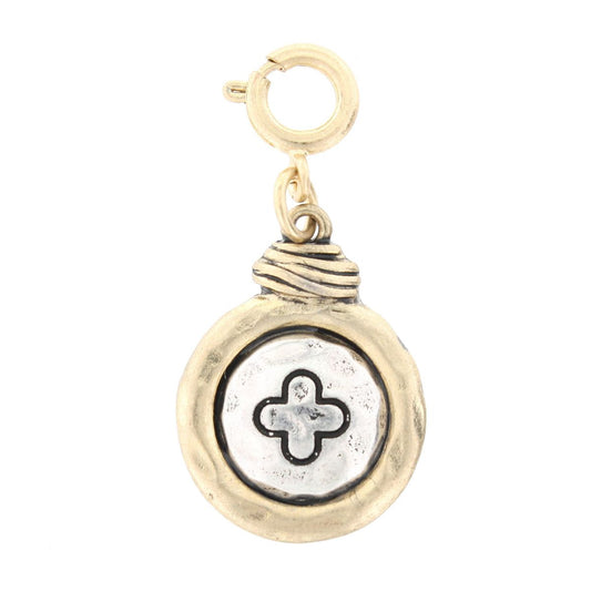 2-Tone Silver Quatrefoil On Gold Disk Charm