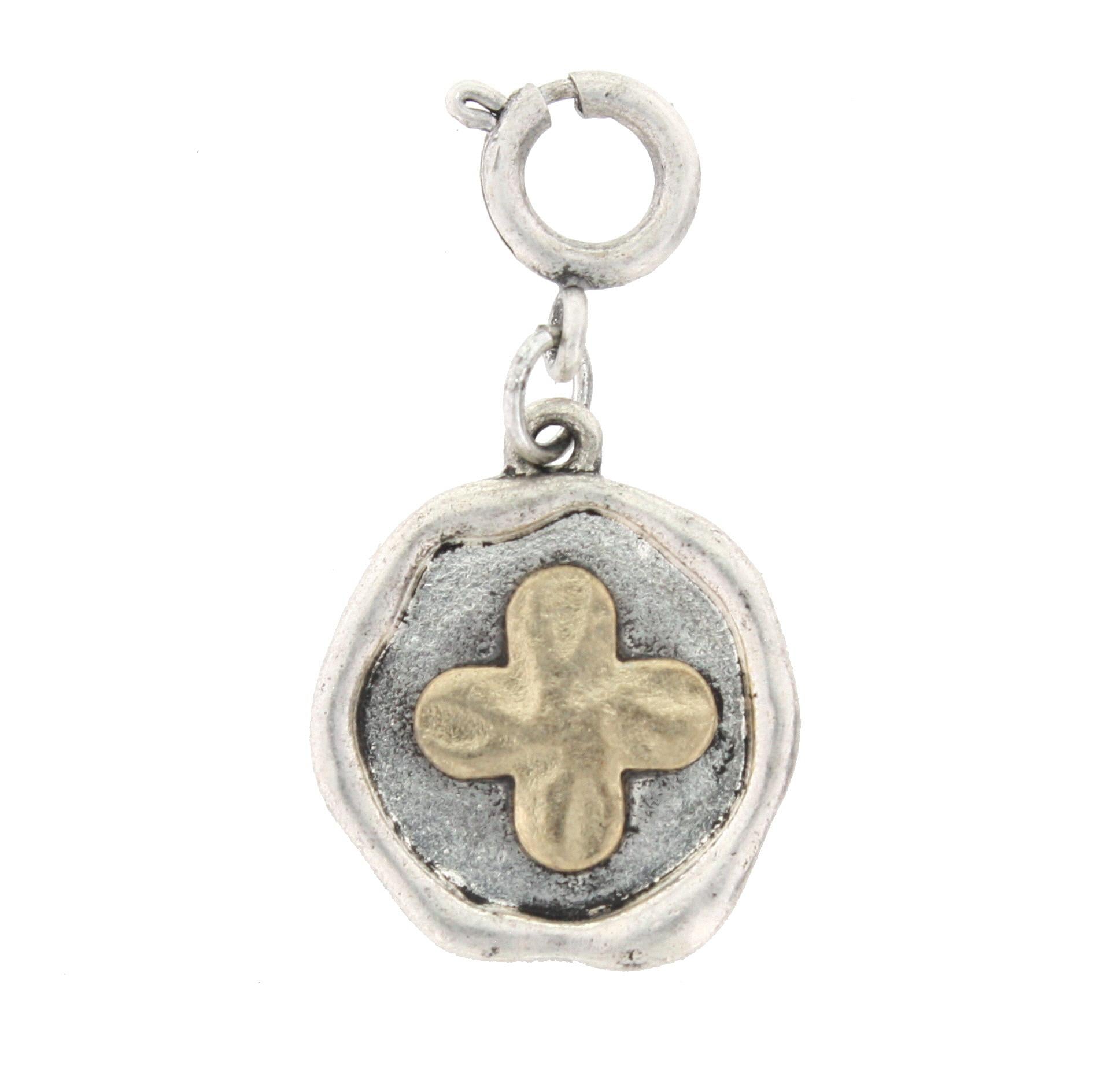 Gold Quatrefoil On Silver Disk Charm