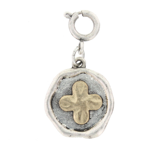Gold Quatrefoil On Silver Disk Charm
