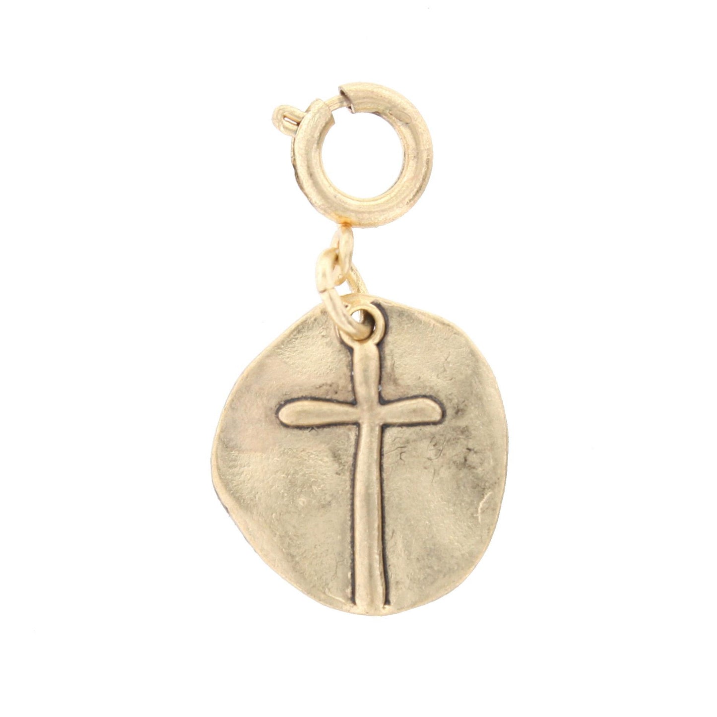 Gold Raised Cross On Gold Disk Charm