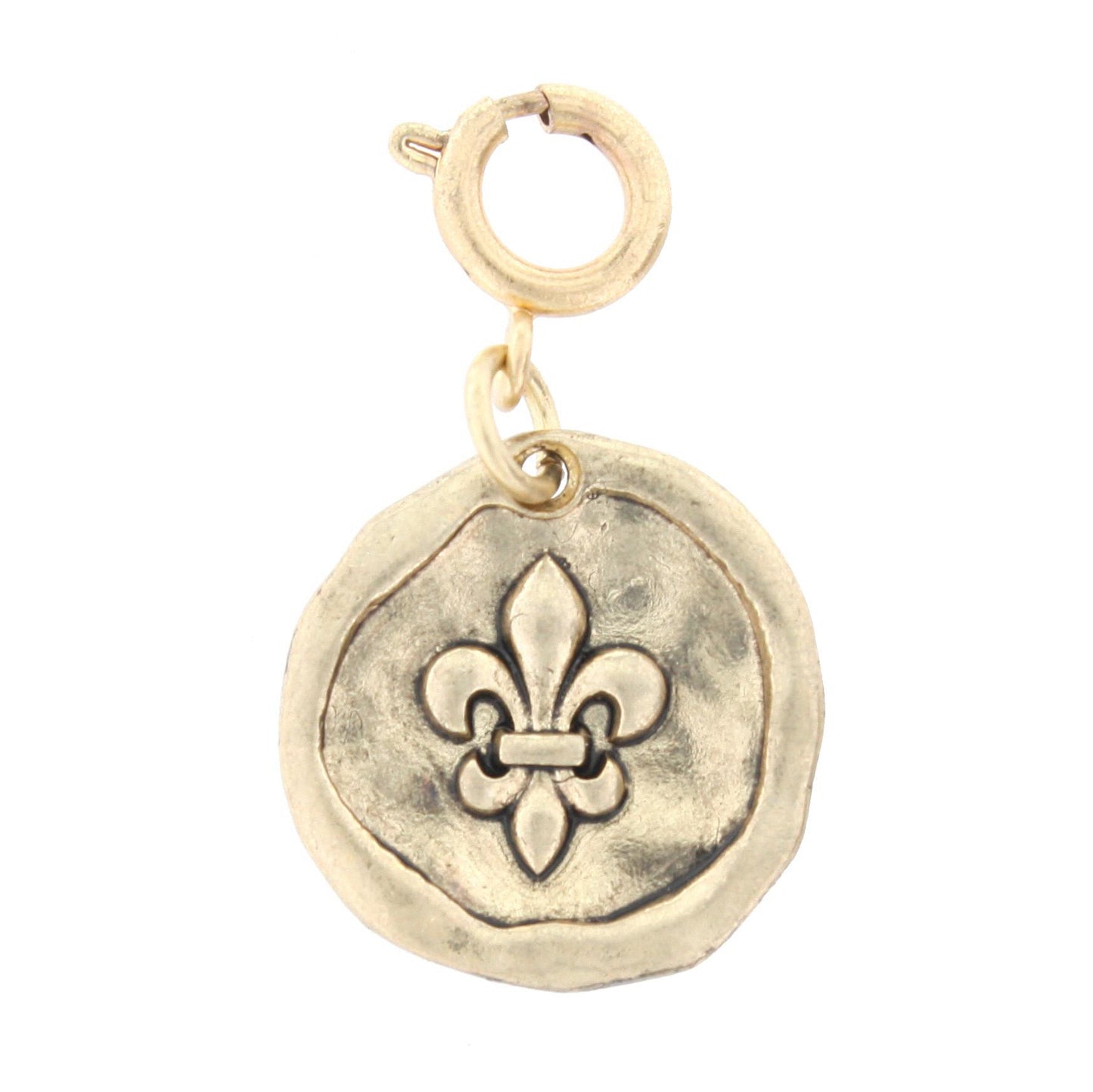 Gold Raised Fleur De Lis On Gold Disk Charm