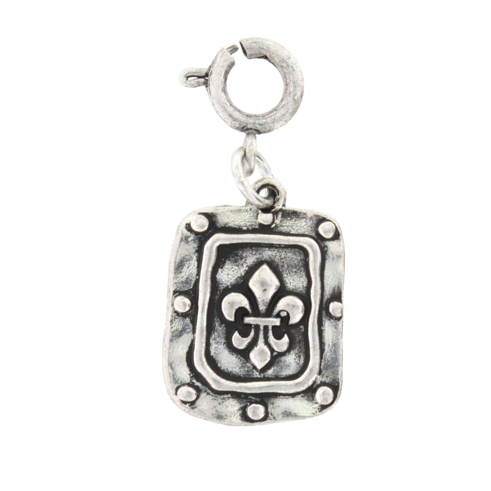 Silver Fleur De Lis Rectangle Charm