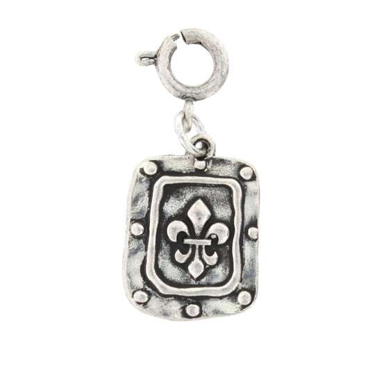 Silver Fleur De Lis Rectangle Charm