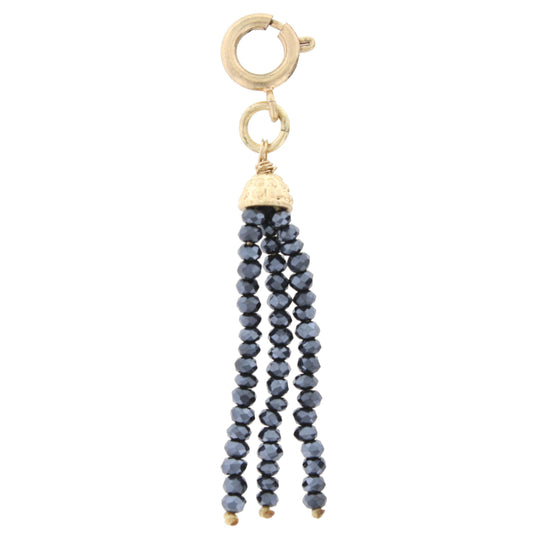 Hematite Beaded Tassel Charm with Gold Cap Charm