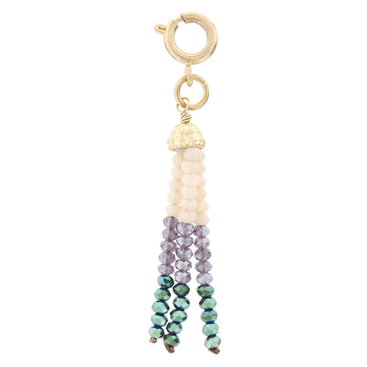 Natural and Ab Multi Beaded Tassel Charm with Gold Cap Charm
