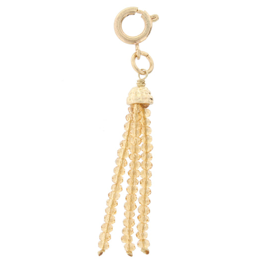Light Brown Beaded Tassel Charm with Gold Cap Charm