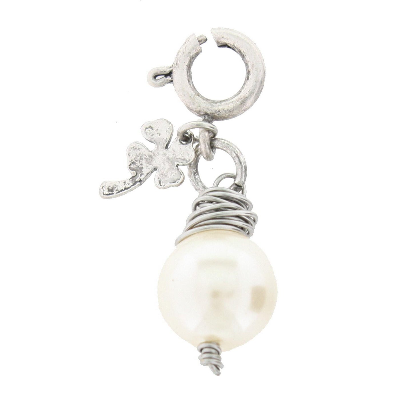 Round Pearl with Silver Wire Wrapped Charm