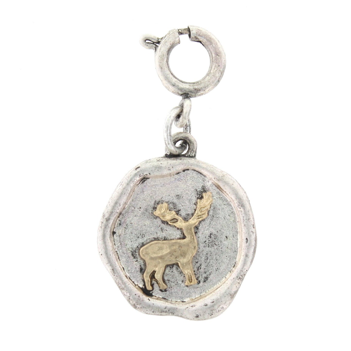 Gold Deer On Silver Disk Charm