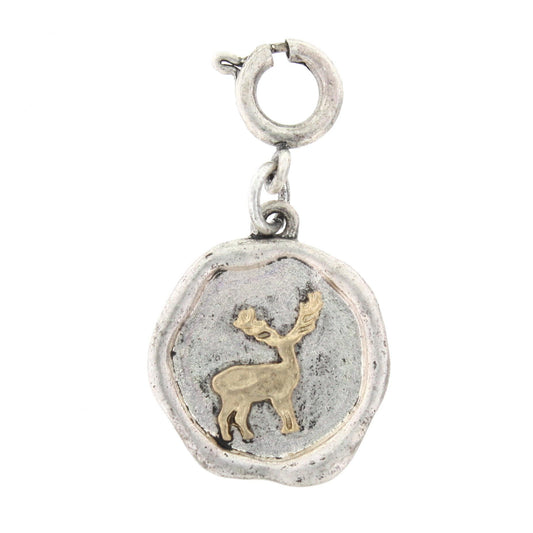 Gold Deer On Silver Disk Charm
