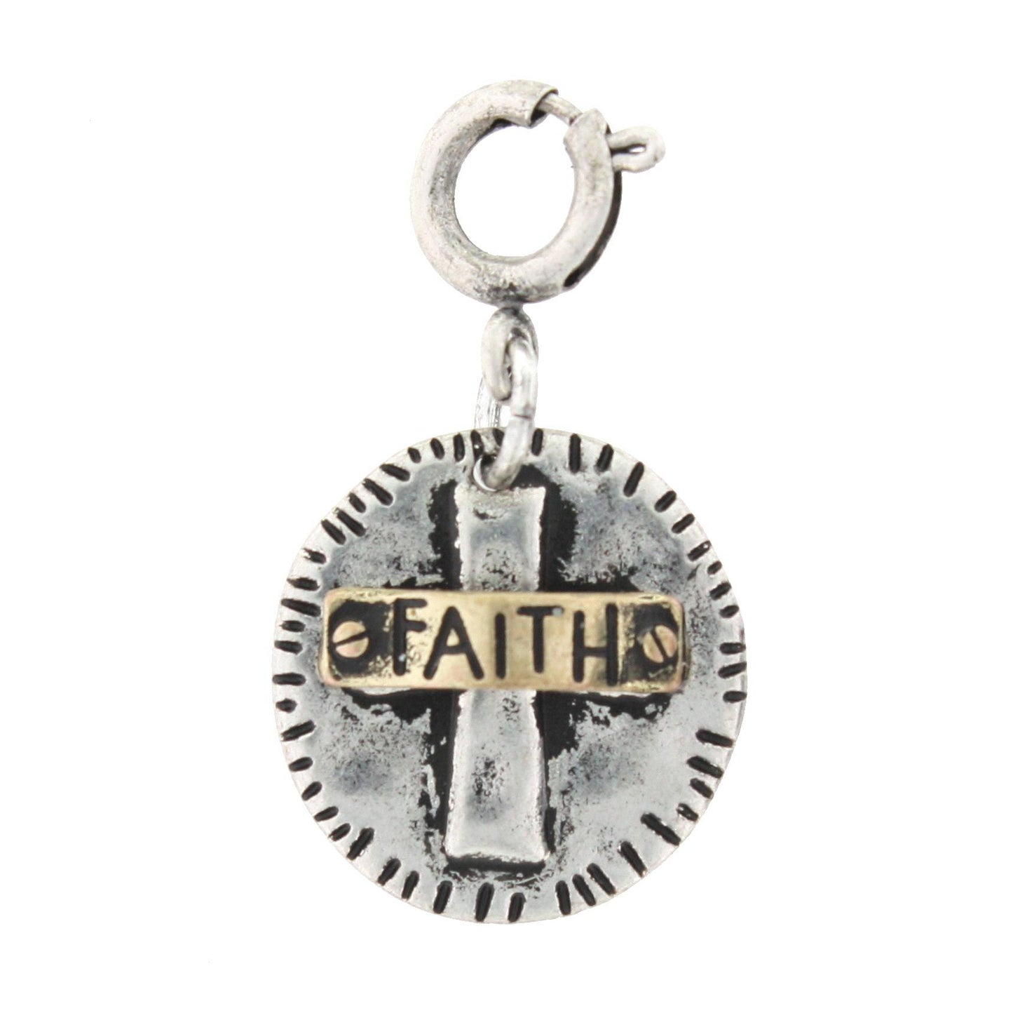 Gold Faith On Silver Cross Charm