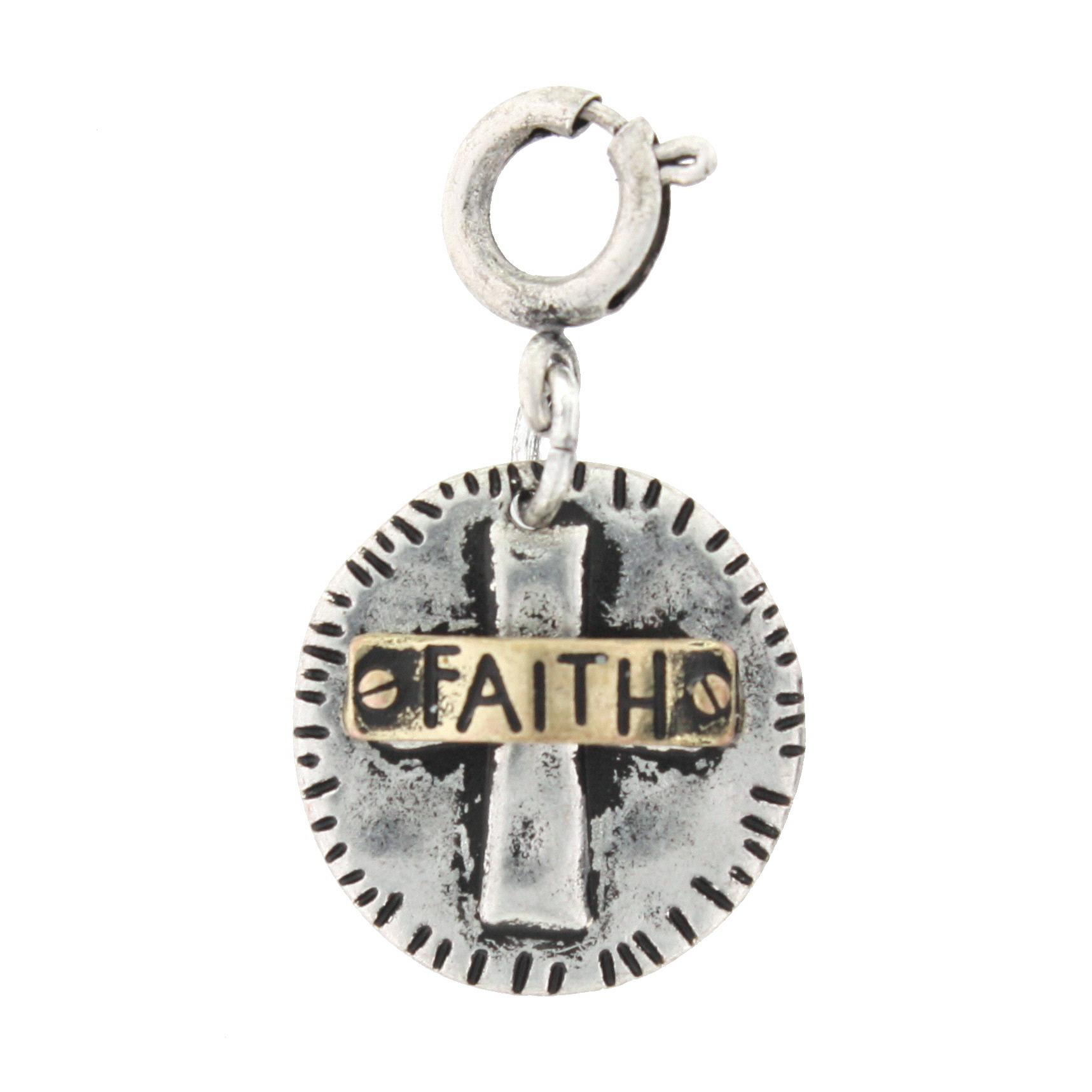 Gold Faith On Silver Cross Charm