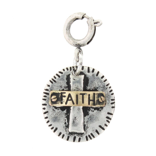 Gold Faith On Silver Cross Charm