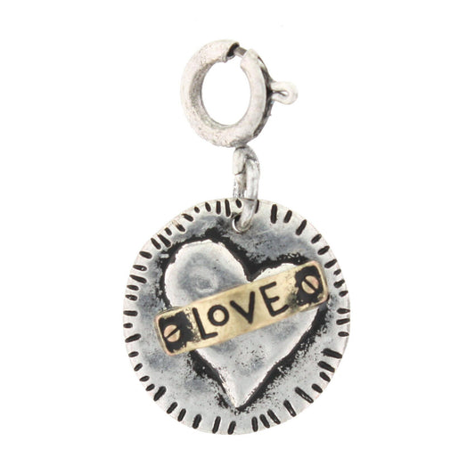 Gold Love On Silver Heart Charm