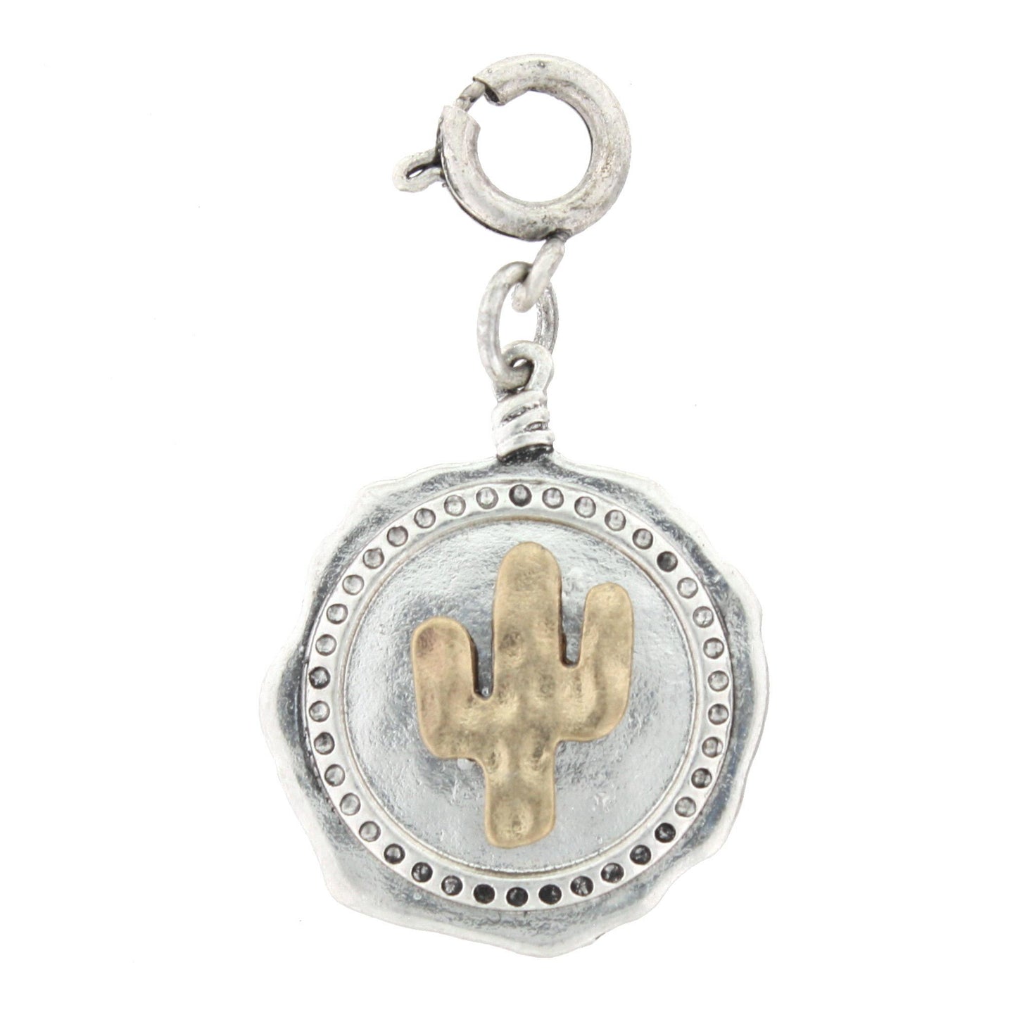 Gold Cactus On Silver Circle Charm