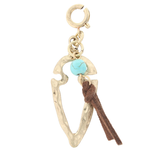 Gold Arrowhead with Turquoise Bead And Leather Tassel Charm