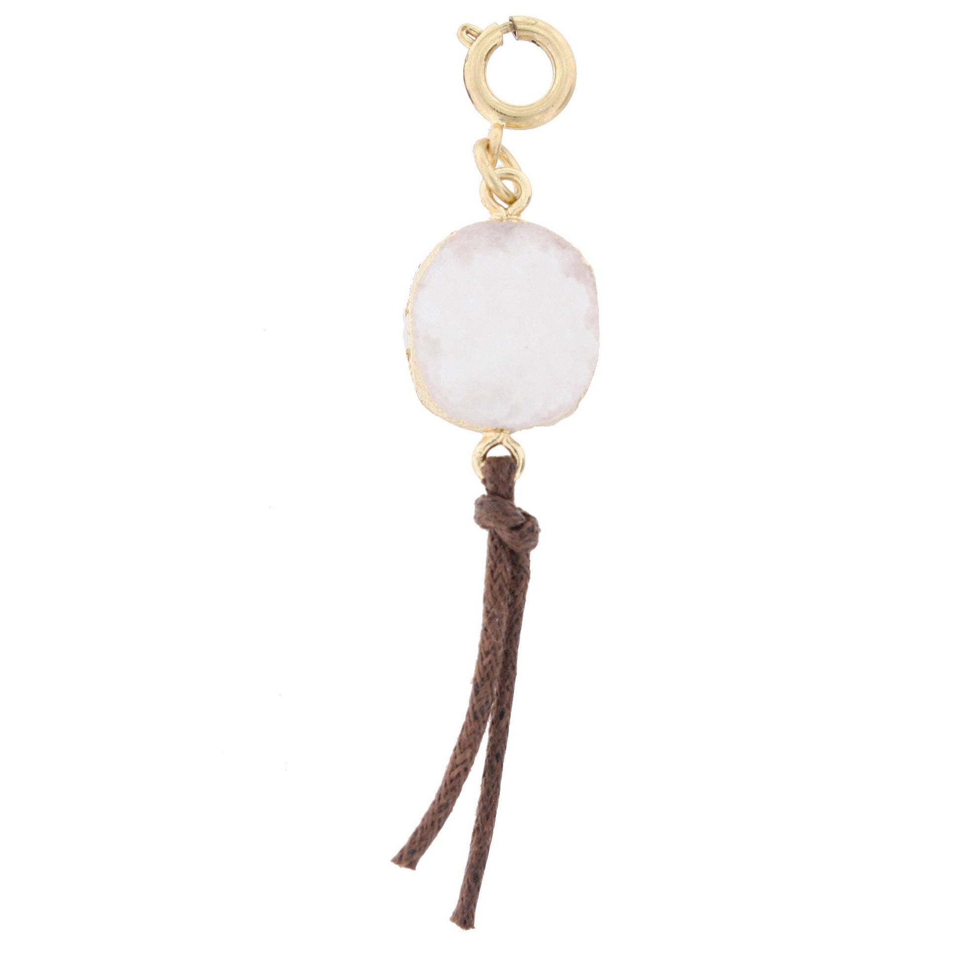 White Druzy Charm with Leather Tassel Charm