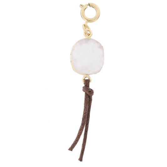 White Druzy Charm with Leather Tassel Charm