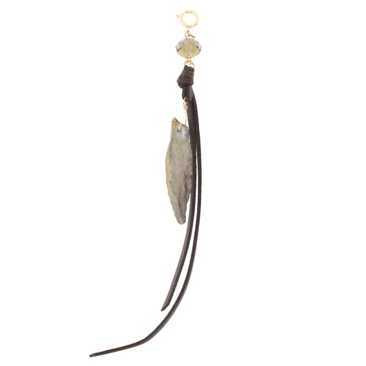 Metallic Quartz with Dark Brown Leather Tassel Charm